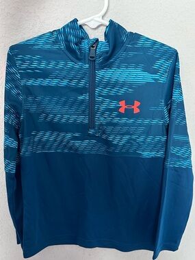 Under Armour Teal Patterned Quarter-Zip Pullover with Coral Logo